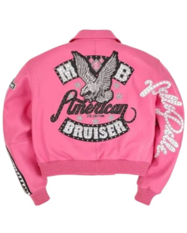 American Bruiser Pink Plush Cropped Leather Jacket for Women 2025 | Fashion Collection