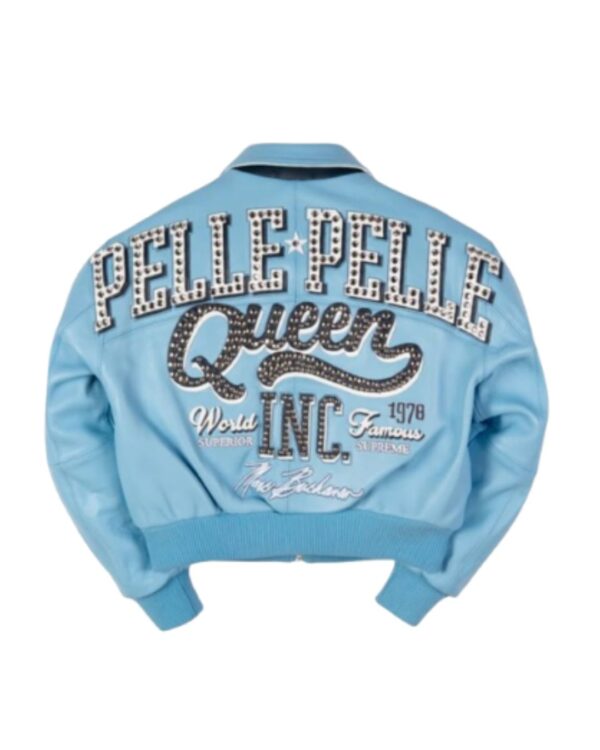 Pelle Pelle Queen Inc. Studded Leather Bomber – Ice Blue