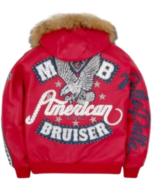 American Bruiser Red Fur Hooded Leather Jacket for Men | Premium Winter Collection