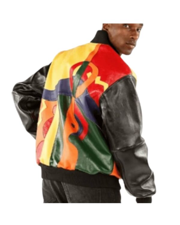 PelleChic Picasso Abstract Multi-Color Leather Bomber Jacket