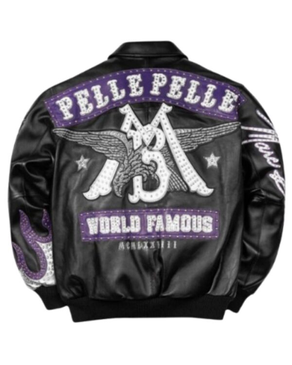 Pelle Pelle World Famous MB Crest Studded Leather Bomber – Onyx Purple