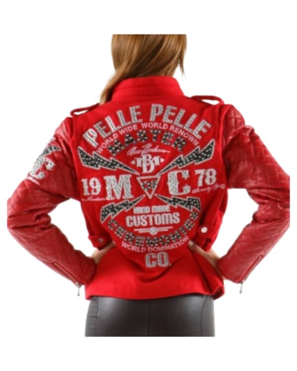 Pelle Pelle Master Customs Studded Red Diamond Quilted Jacket