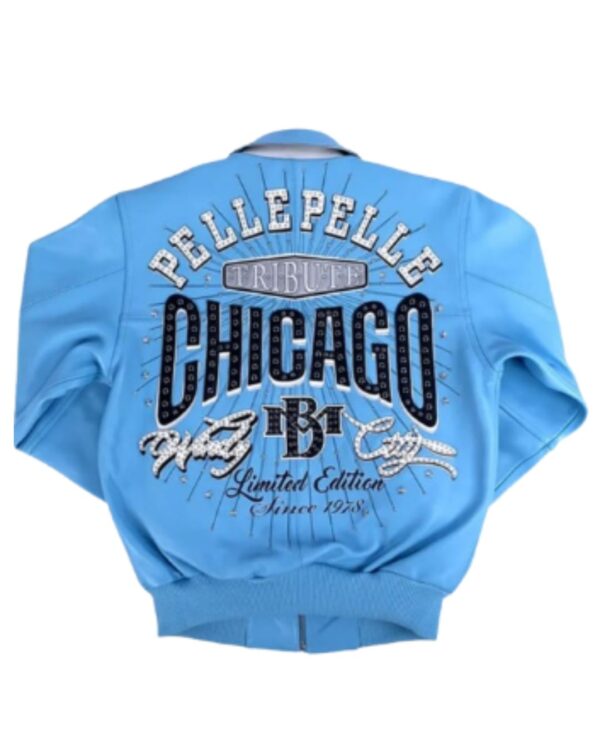 Pelle Pelle "Windy City Edition" Embroidered Leather Bomber – Powder Blue & Crystal Frost