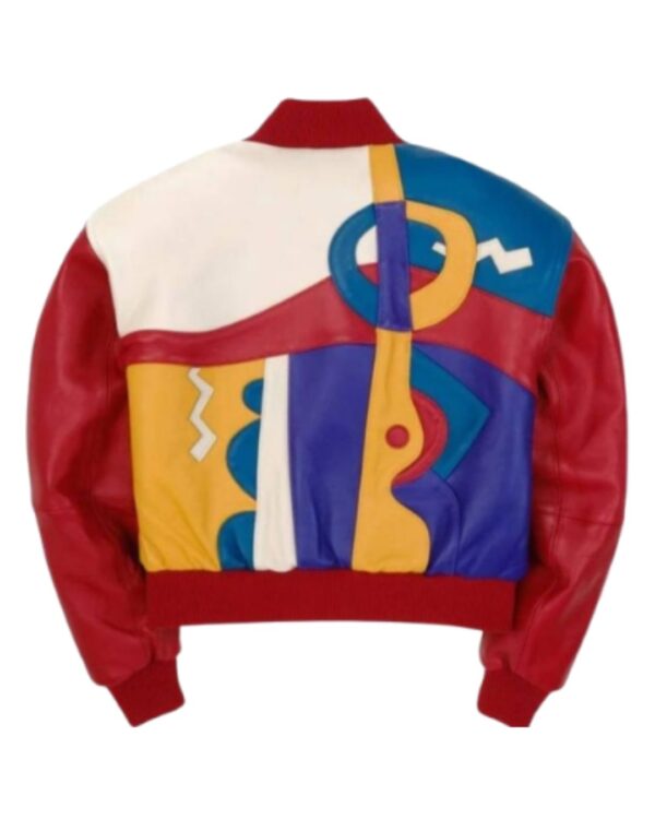 PelleChic Abstract Geo-Pop Colorblock Leather Bomber Jacket