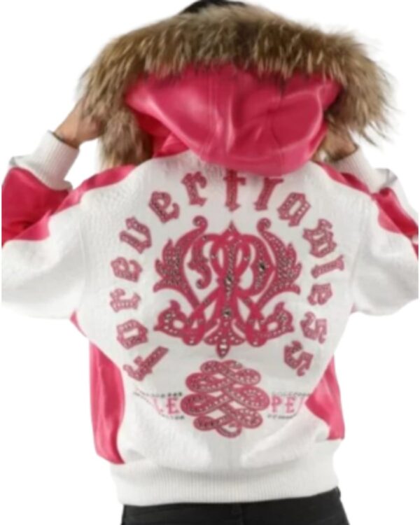 PelleChic Forever Flawless Rhinestone Bomber Jacket with Fur Hood