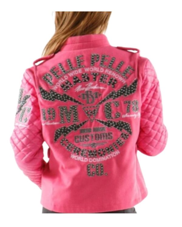 Women's Hot Pink Quilted Sleeve Leather Jacket