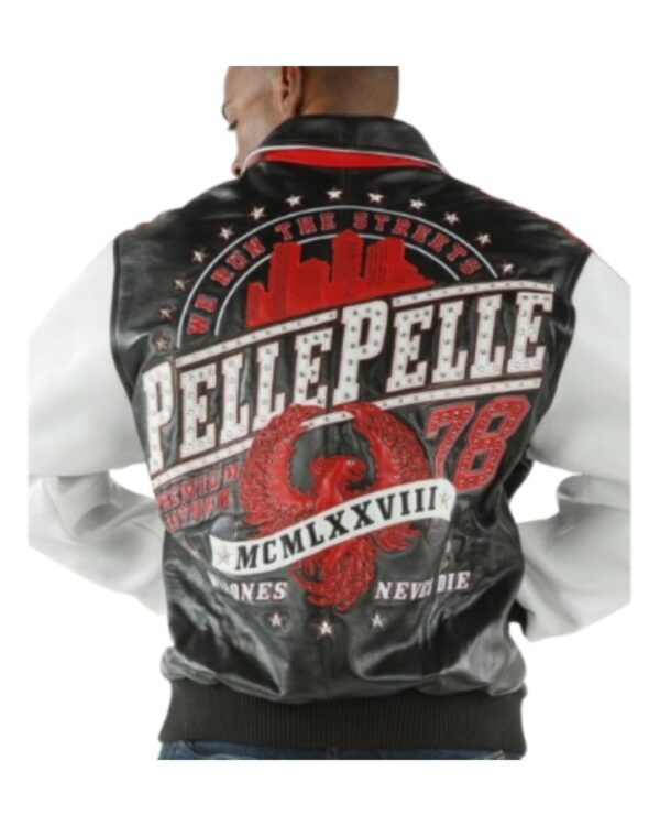Men's Premium Midnight Black and White Leather Varsity Jacket