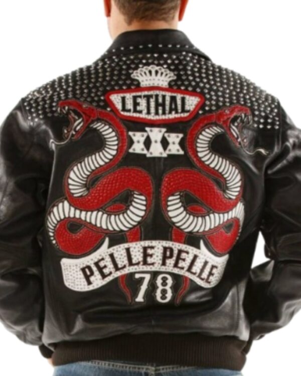 Retro Pelle Pelle Lethal Twin Cobra Biker Jacket – Black & Red Studded Leather Edition