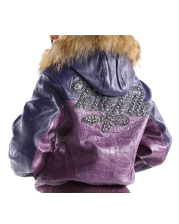 Vintage Pelle Pelle Fur Hood Bomber Jacket - Two-Tone Purple Croc Texture