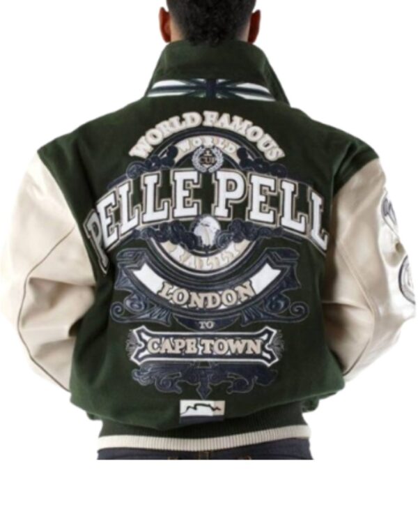 Men's Premium Green and Cream "London To Cape Town" Varsity Jacket