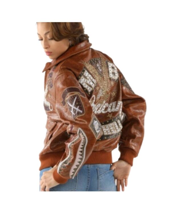 Retro Pelle Pelle American Bombshell Bomber Jacket – Brown & Gold Textured Leather Edition