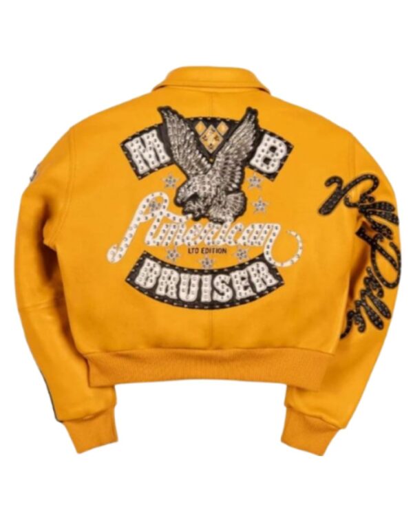 Men's Premium Yellow "American Bruiser" Studded Leather Bomber Jacket
