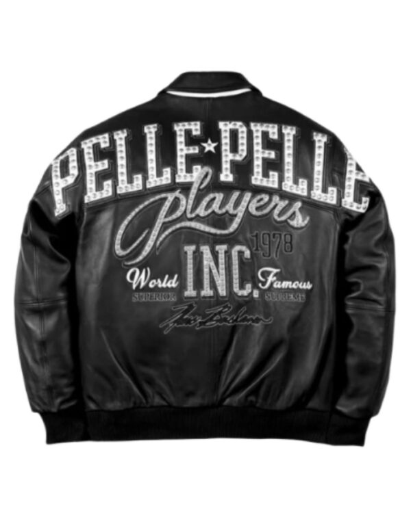 Men's Premium Black "Players Inc" Studded Leather Bomber Jacket