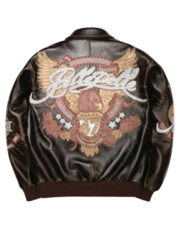 Men's Premium Brown "47 Anniversary Edition" Studded Leather Bomber Jacket