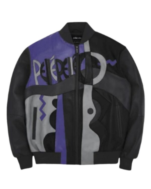 Men's Premium Black and Purple "Classic Abstract" Leather Bomber Jacket