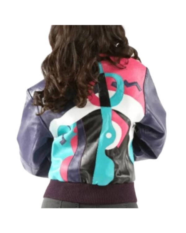 Vintage Pelle Pelle Abstract Geometric Bomber Jacket - Purple, Pink and Teal Multi-Colour