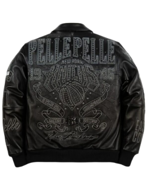 Men's Premium Black "New York Knicks" Studded Leather Bomber Jacket