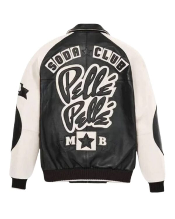 Men's Premium Black and White "Soda Club MB" Leather Bomber Jacket
