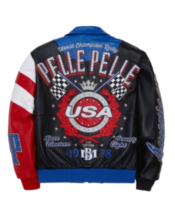 Men's Premium Multi-Colour "USA World Champion" Studded Leather Bomber Jacket