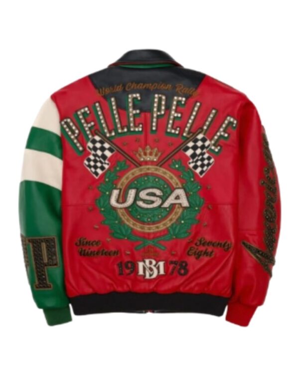 Men's Premium Multi-Colour "USA World Champion" Studded Leather Bomber Jacket