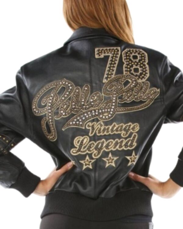 Women's Premium Black "Vintage Legend" Studded Leather Bomber Jacket