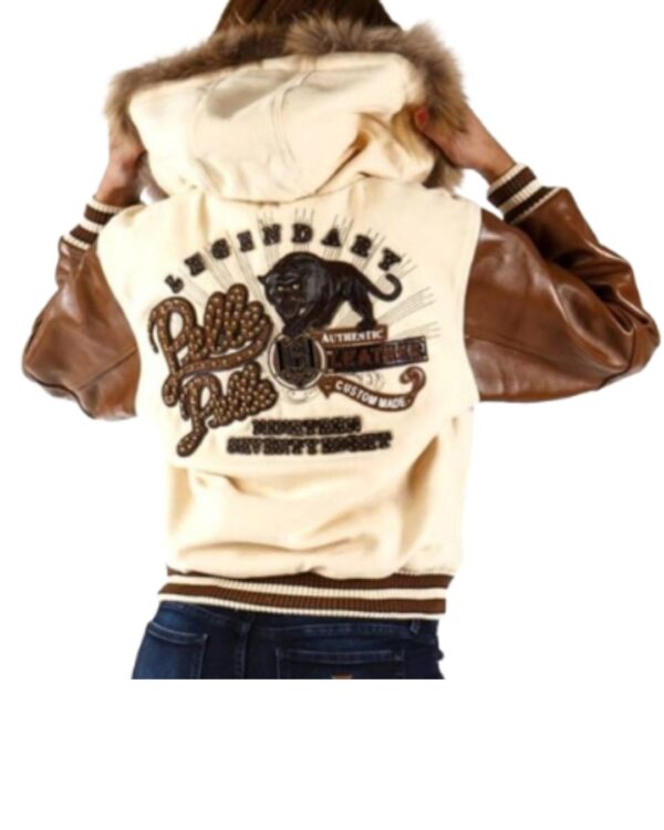 Women's Premium Cream and Brown "Legendary Panther" Hooded Varsity Jacket