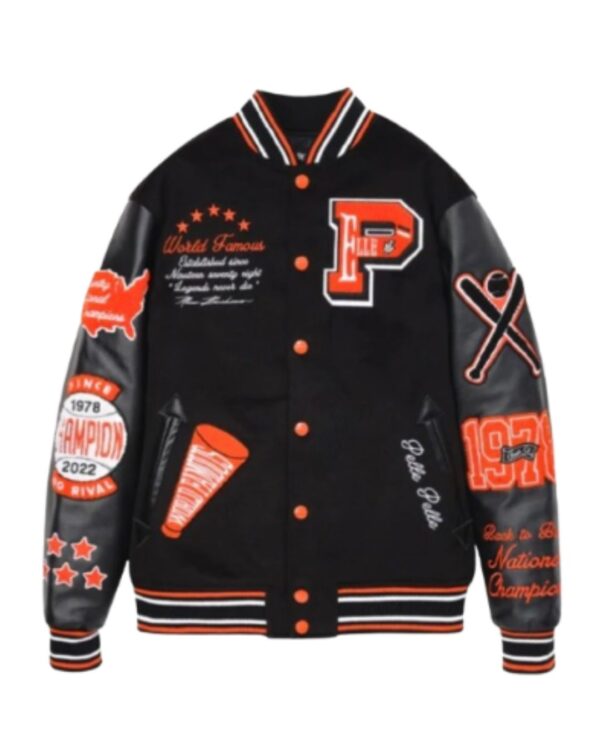Men's Premium Black and Orange Varsity Bomber Jacket