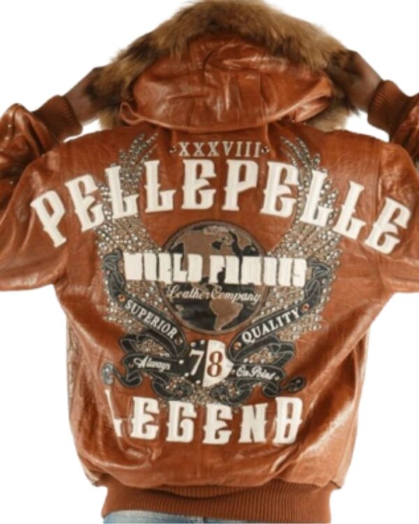 Men's Premium Cognac Brown Leather Bomber Jacket – World Famous Legend Streetwear Winter Jacket with Detachable Faux Fur Trim Hood