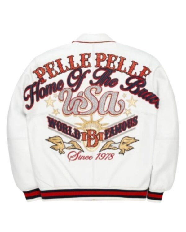Men's Premium White "Home Of The Brave" Studded Leather Bomber Jacket