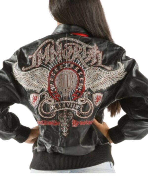 Women's Premium Black "Immortal" Studded Leather Bomber Jacket