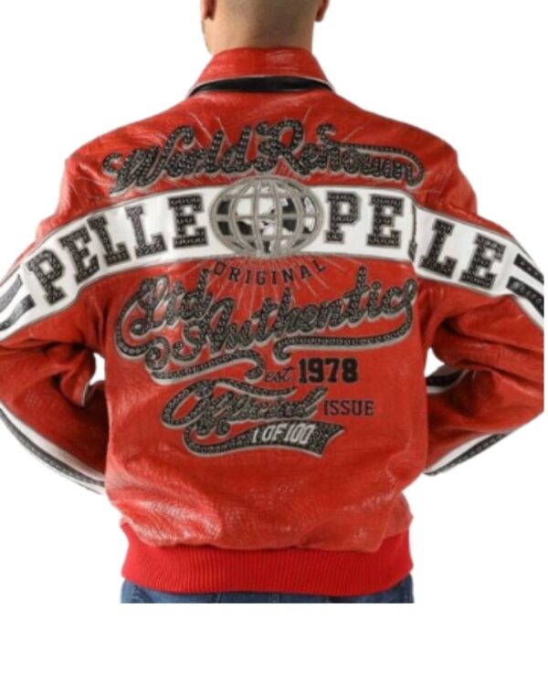 Men's Premium Red "World Renown Authentic" Studded Crocodile Leather Bomber Jacket
