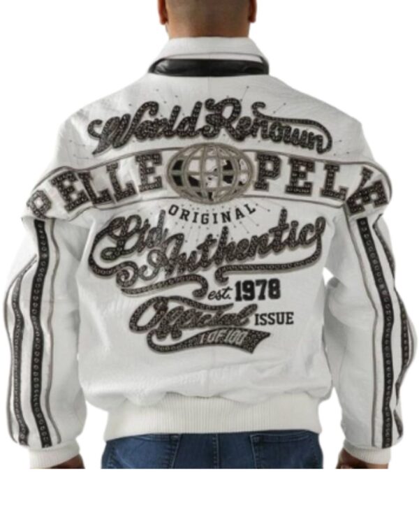 Men's Premium White "World Renown Authentic" Studded Crocodile Leather Bomber Jacket