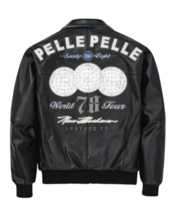 Men's Premium Midnight Black Leather Bomber Jacket – World Tour Vintage Streetwear Varsity